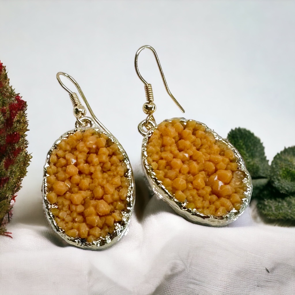 Gold Dangle Earthy Stones Hook Earrings Brand New